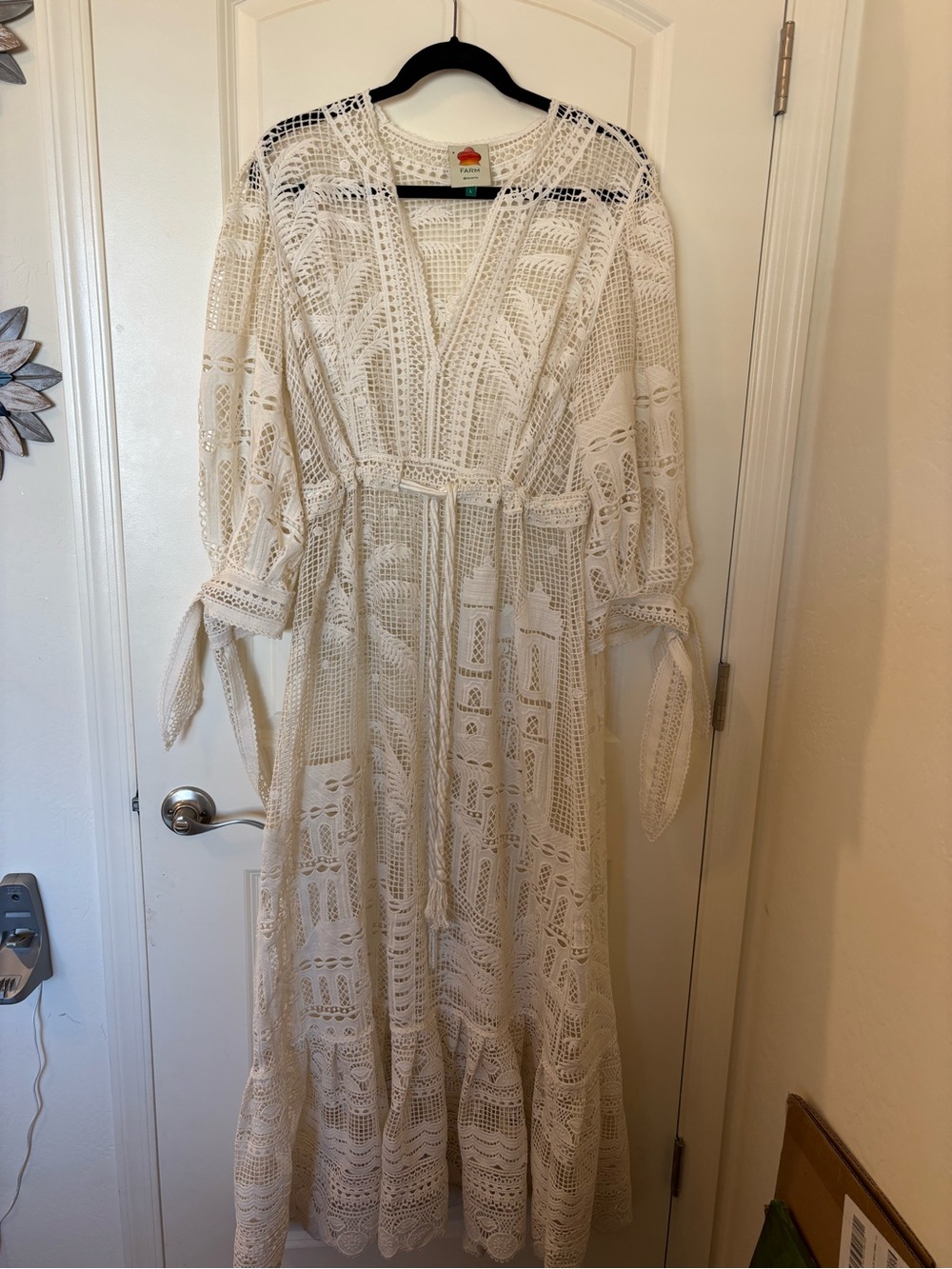 Farm Rio Morada Boa Guipure Lace Maxi Dress